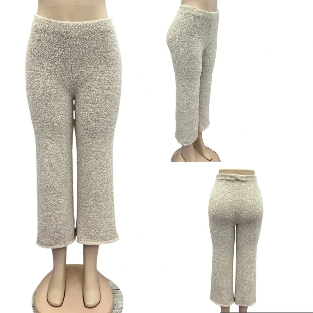 MorrisDay The Label Cream Cozy Knit Lounge Pants Soft Texture High Waist Pull On - Picture 3 of 10